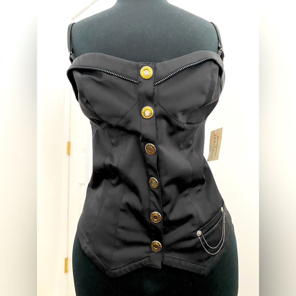 Guess Black Corset with Gold Accent Buttons